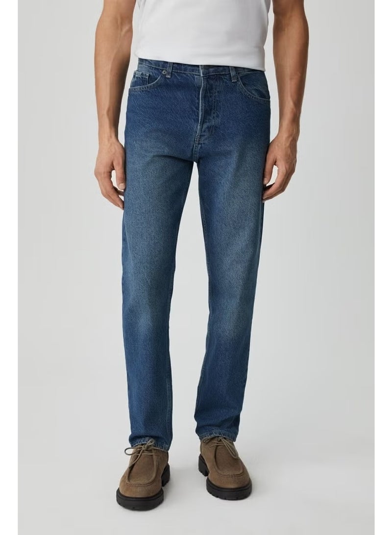 GRIMELANGE Men's Regular Fit Relaxed Cut Thick Textured Wash Effect Magic Denim Medium Blue Jeans - Image 5